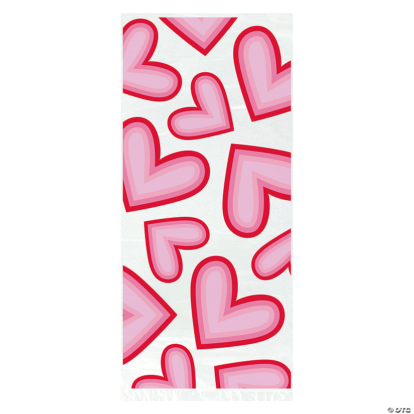 5 1/2" x 11 1/2" Pink & Red Retro Hearts Cellophane Treat Bags - 20 Pc. Image