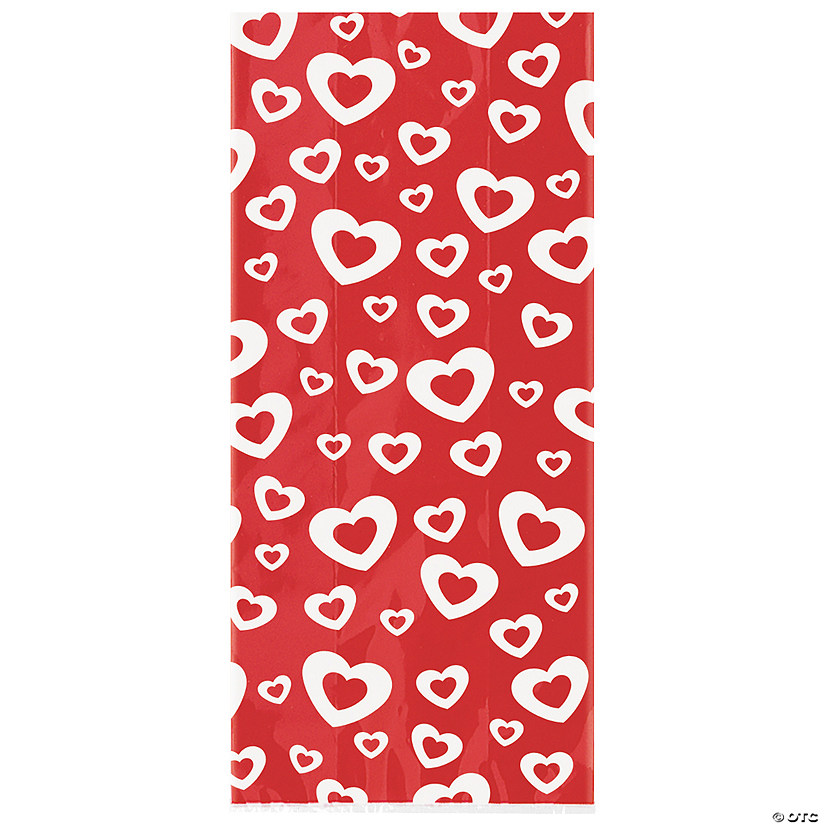 5 1/2" x 11-1/2" Red & White Hearts Cellophane Treat Bags - 20 Pc. Image