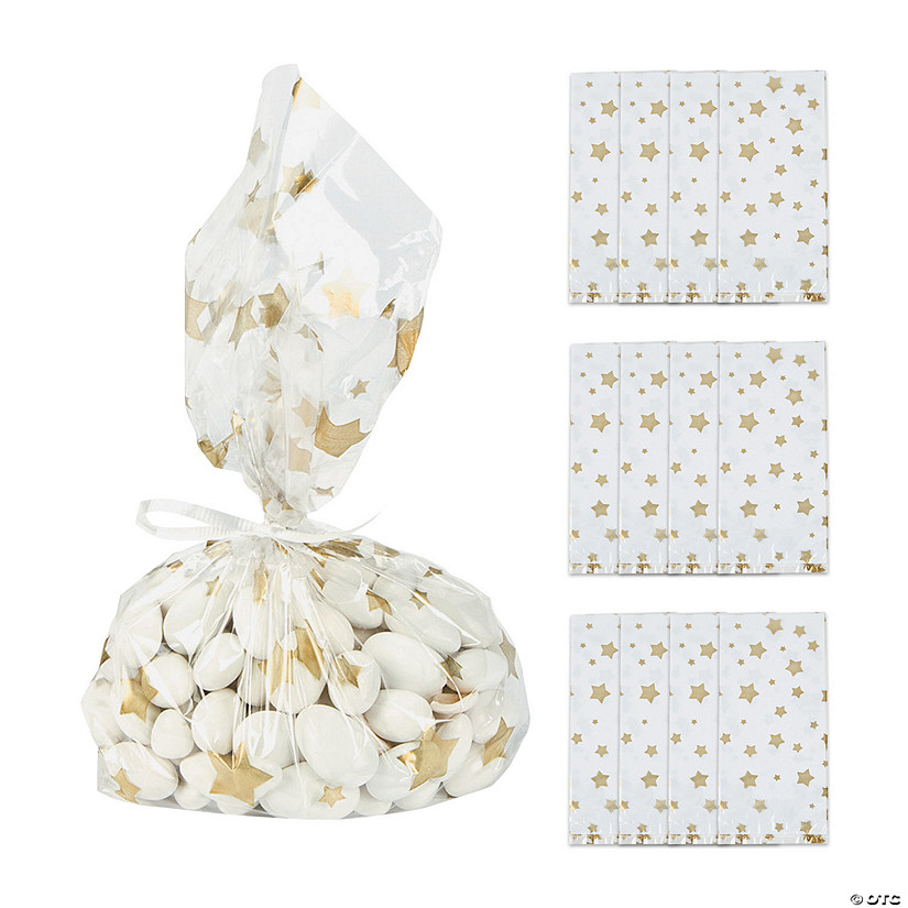 5 1/2" x 12" Gold Star Cellophane Treat Bags - 12 Pc. Image