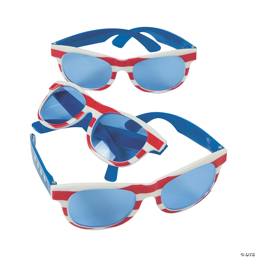 5 1/2" x 2" Kids Patriotic Plastic Novelty Sunglasses with Blue Lenses - 12 Pc. Image
