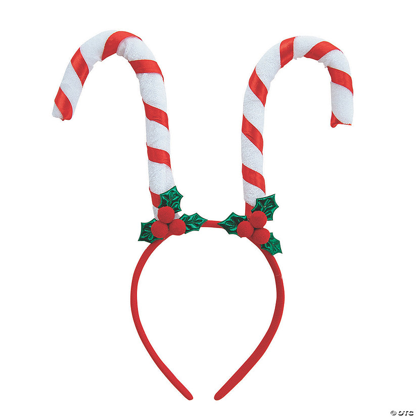 5 1/2" x 5" Classic Candy Cane & Holly Plastic Headbands - 12 Pc. Image