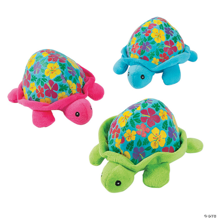 5 1/2" x 6 1/2" Luau Bright Flower Shells Stuffed Turtles - 12 Pc. Image