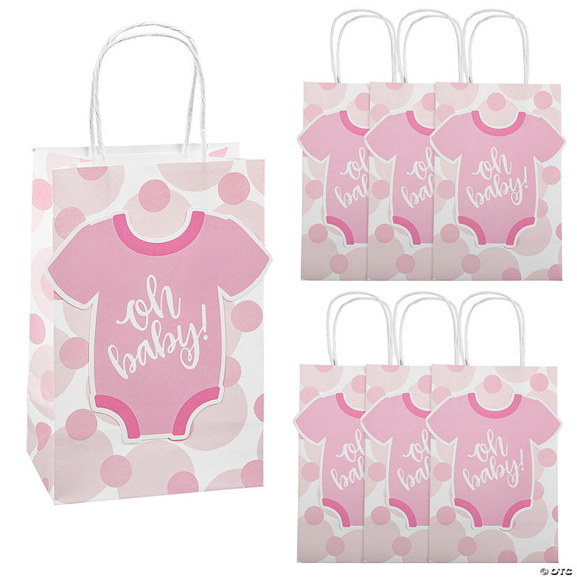 5 1/2" x 8 1/2" Medium Baby Pink Onesie Paper Gift Bags - 6 Pc. Image