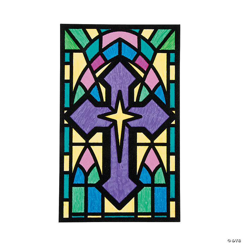5 1/2" x 9" Color Your Own Religious Cross Fuzzy Pictures - 12 Pc. Image