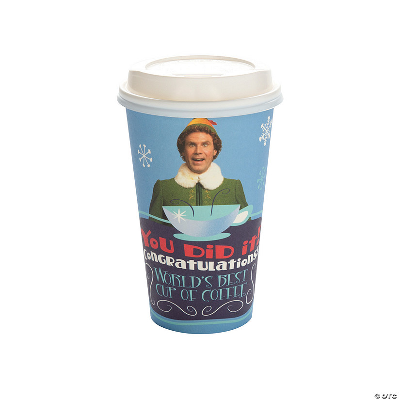 5 1/4" 16 oz. Buddy the Elf&#8482; Disposable Paper Coffee Cups with Lids - 12 Ct. Image