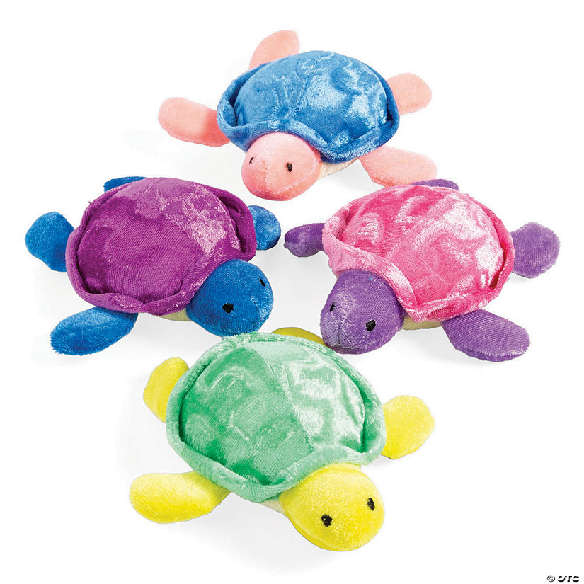5 1/4" Bright Shimmering Multicolor Stuffed Sea Turtles - 4 Pc. Image