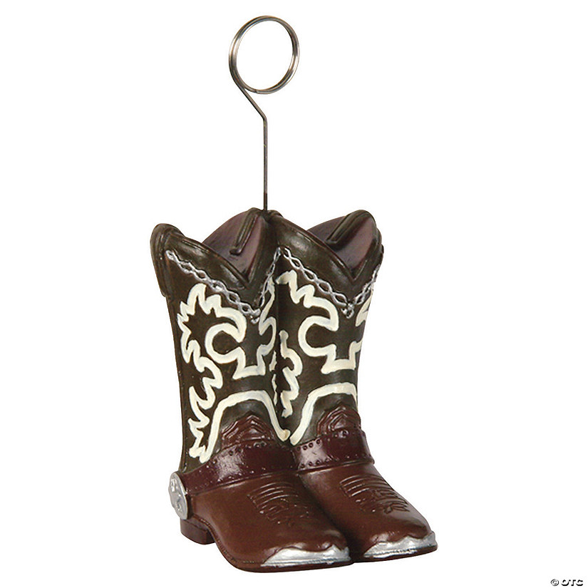 5 1/4" Brown & White Cowboy Boots Resin Photo & Balloon Holder Image