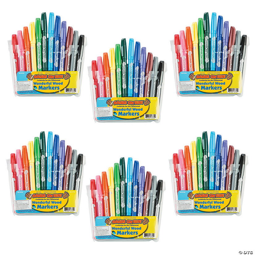 5 1/4" Bulk 48 Pc. Wonderful Wood Markers - 12 Colors per Set, 4 Sets per Unit Image