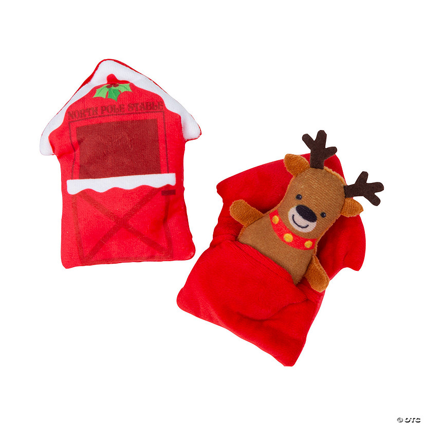 5 1/4" Christmas Pockets with Mini Reindeer Stuffed Animal Toy - 12 Pc. Image