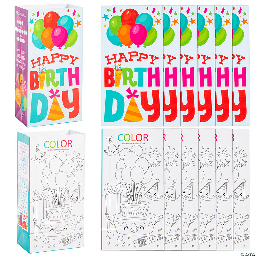 5 1/4" x 10" Birthday Party Activity Paper Treat Bags - 12 Pc. Image