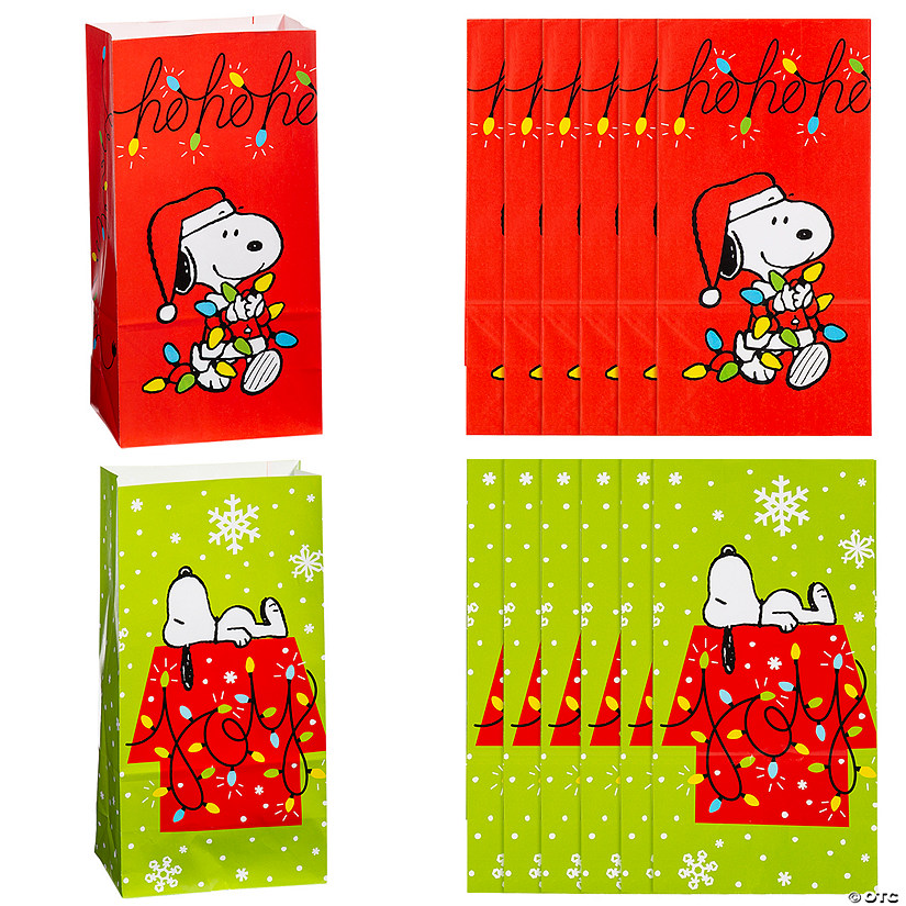 5 1/4" x 10" Small Peanuts&#174; Snoopy Christmas Paper Treat Bags &#8211; 12 Pc. Image