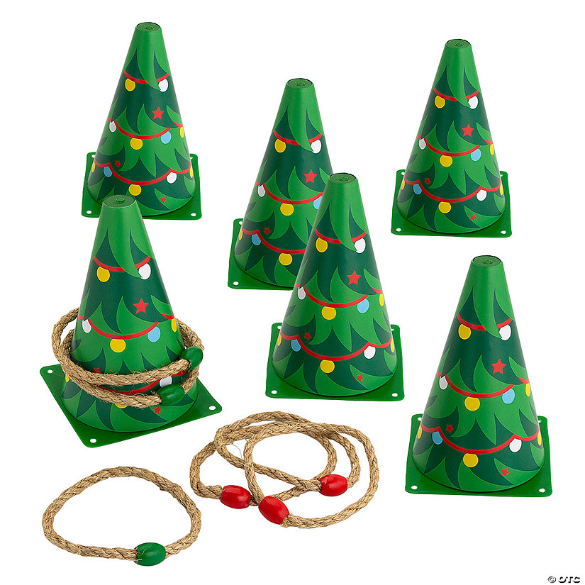 5 1/4" x 8" Christmas Tree Green Plastic Cone Ring Toss Game Image