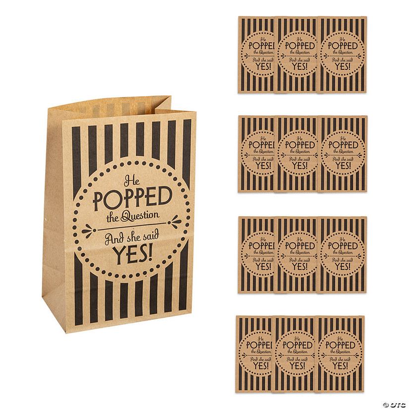 5 1/4" x 8" Wedding Popcorn Kraft Paper Treat Bags - 12 Pc. Image
