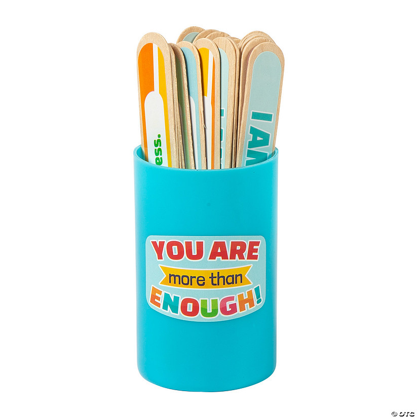 5 3/4" Affirmation Wood Sticks with Plastic Storage Cup - 29 Pc. Image