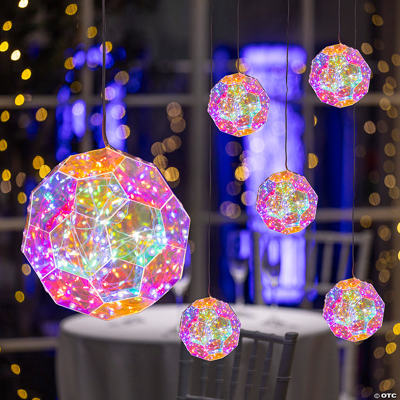 5 3/4" Bulk 6 Pc. Prismatic Hexagon Sphere-Shaped Light-Up Decorations Image