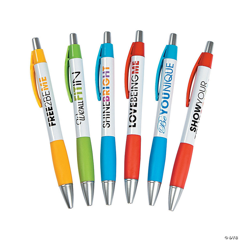 5 3/4" Inspirational Be You Yellow, Green, Blue & Red Plastic Pens - 24 Pc. Image