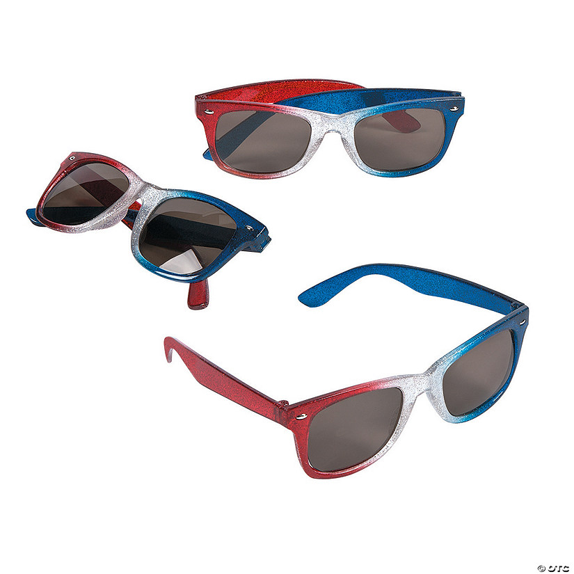 5 3/4" x 2" Patriotic Glitter Nomad Plastic Sunglasses - 12 Pc. Image