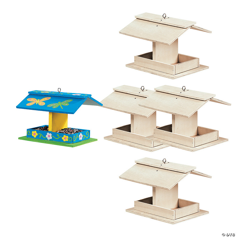 5 3/4" x 4 1/2" DIY Craft Unfinished Wood Bird Feeder Kits - Makes 4 Image