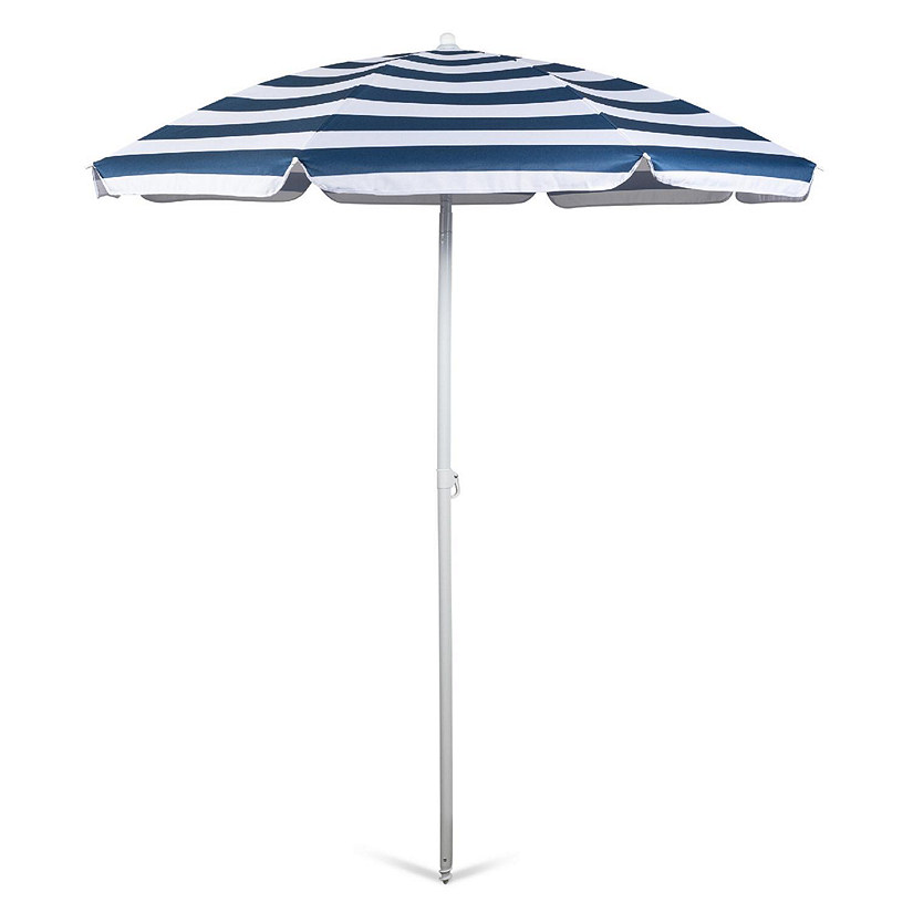 5.5 Ft. Portable Beach Umbrella - Blue &amp; White Stripe Image