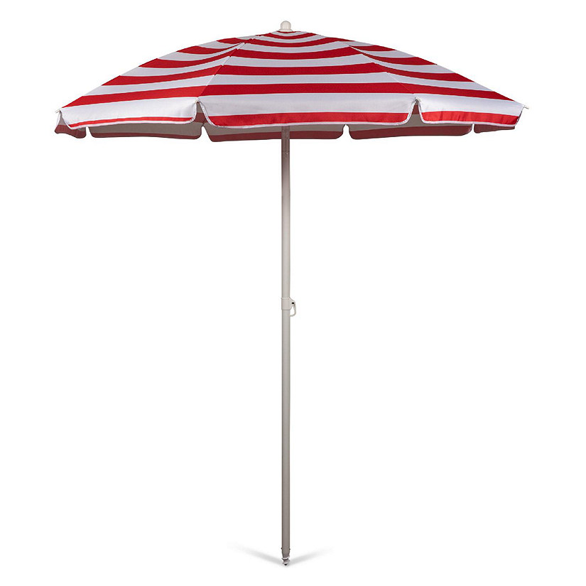 5.5 Ft. Portable Beach Umbrella - Red Cabana Stripe Image