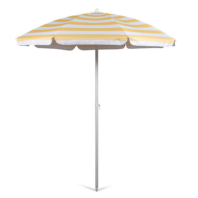 5.5 Ft. Portable Beach Umbrella - Yellow Cabana Stripe Image