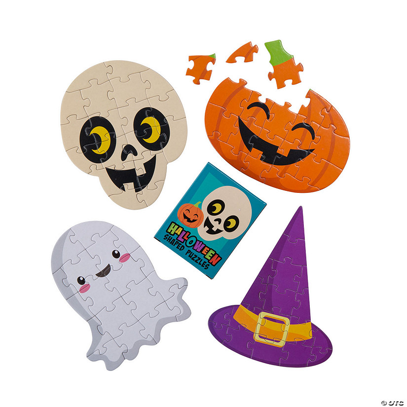 5" - 6-1/4" 18-Pc. Mini Halloween Icon-Shaped Cardboard Jigsaw Puzzles - 12 Boxes Image