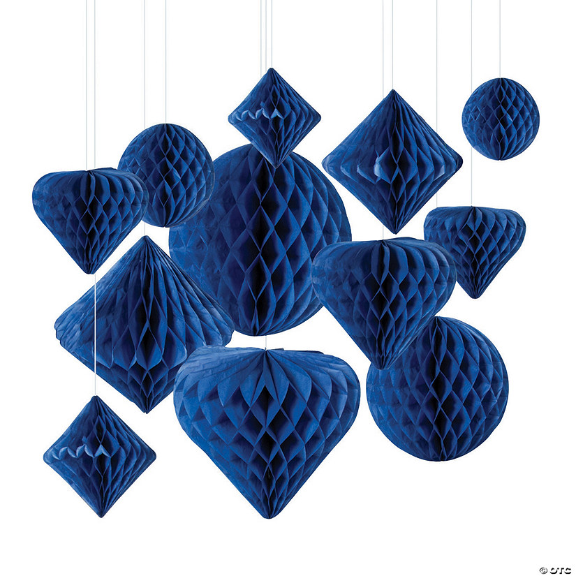 5.75" - 12" Cobalt Blue Hanging Paper Honeycomb Decoration Assortment - 12 Pc. Image