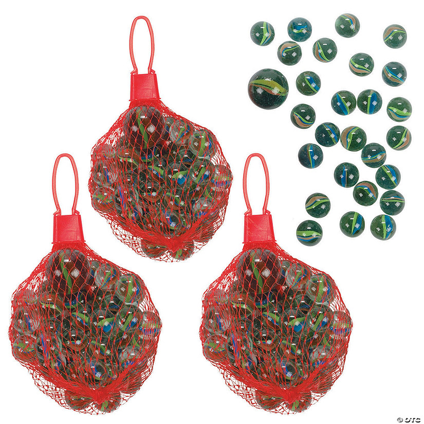 5/8" Multicolored Glass Marbles with Netted Storage Bag - 3 Sets Image