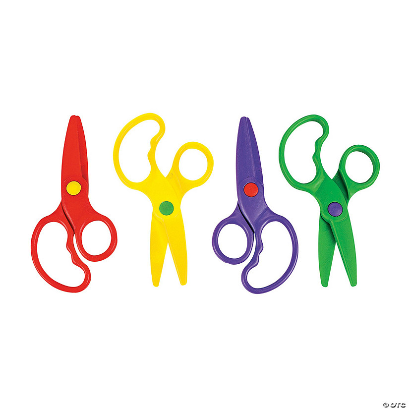 5" Assorted Bright Colors Safe Plastic Beginners Scissors - 12 Pc. Image