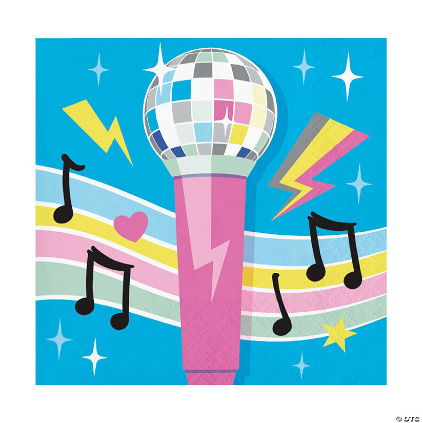 5" Birthday Beats Disco Party Microphone Paper Beverage Napkins - 16 Ct. Image