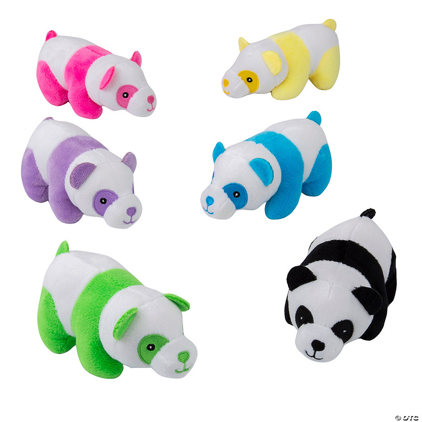 5" Bright Color Rainbow Stuffed Panda Characters - 12 Pc. Image