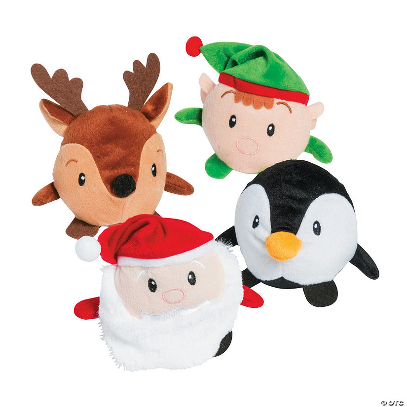 5" Christmas Roly Poly Stuffed Penguin, Reindeer, Elf & Santa - 12 Pc. Image