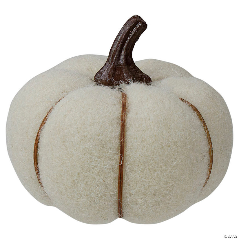 5" Cream and Brown Fall Harvest Tabletop Pumpkin Image