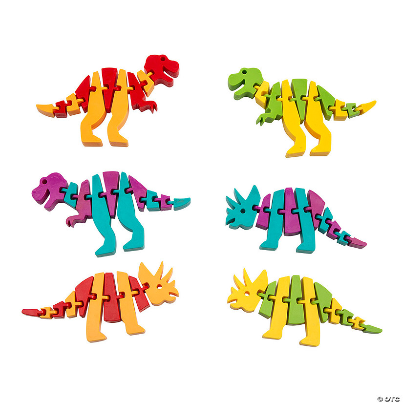 5" Dinosaur Tyrannosaurus Rex & Triceratops Articulated Fidget Toys - 6 Pc. Image