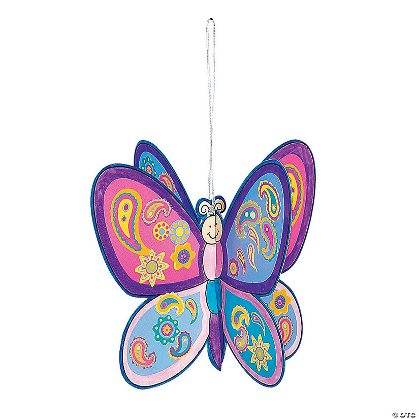 5" DIY 3D Butterfly Bright Paper Ornaments with Stickers - 12 Pc. Image