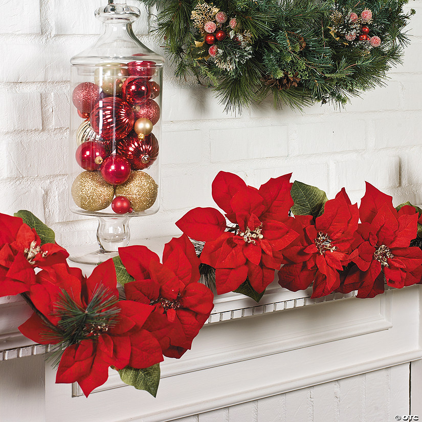 5 Ft. 5" Poinsettia Christmas Flower Red Polyester Garland Image