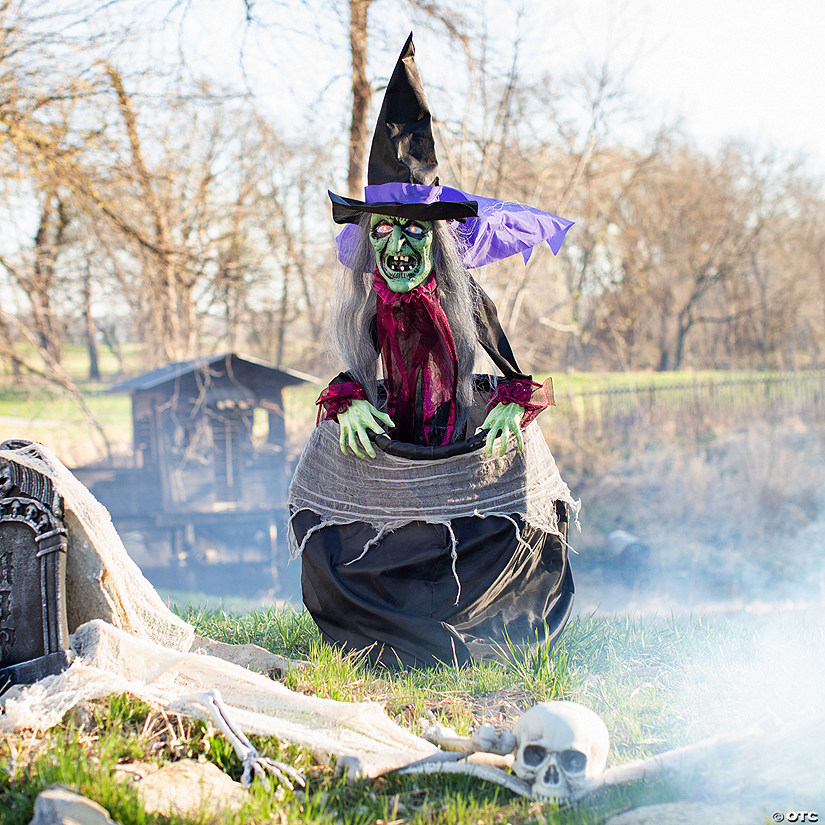 5 Ft. Animated Witch with Cauldron Standing Halloween Decoration Image