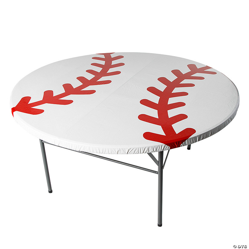 5 Ft. Baseball Round Fitted Disposable Plastic Tablecloth Image