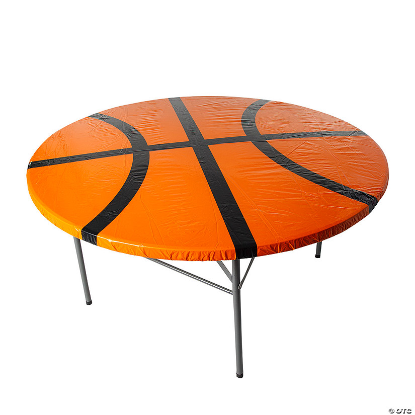 5 Ft. Basketball Round Fitted Disposable Plastic Tablecloth Image