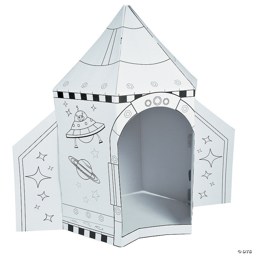 5 Ft. Color Your Own Rocket Spaceship White Cardboard Playhouse Image