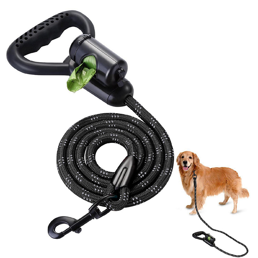 5 ft Strong Reflective Dog Leash with Poop Bag Dispenser,Black Image