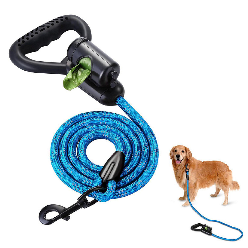 5 ft Strong Reflective Dog Leash with Poop Bag Dispenser,Blue Image