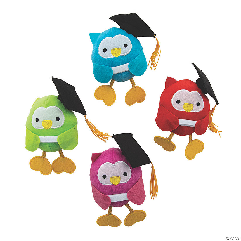 5" Graduation Multicolor Stuffed Owls with Cap - 12 Pc. Image