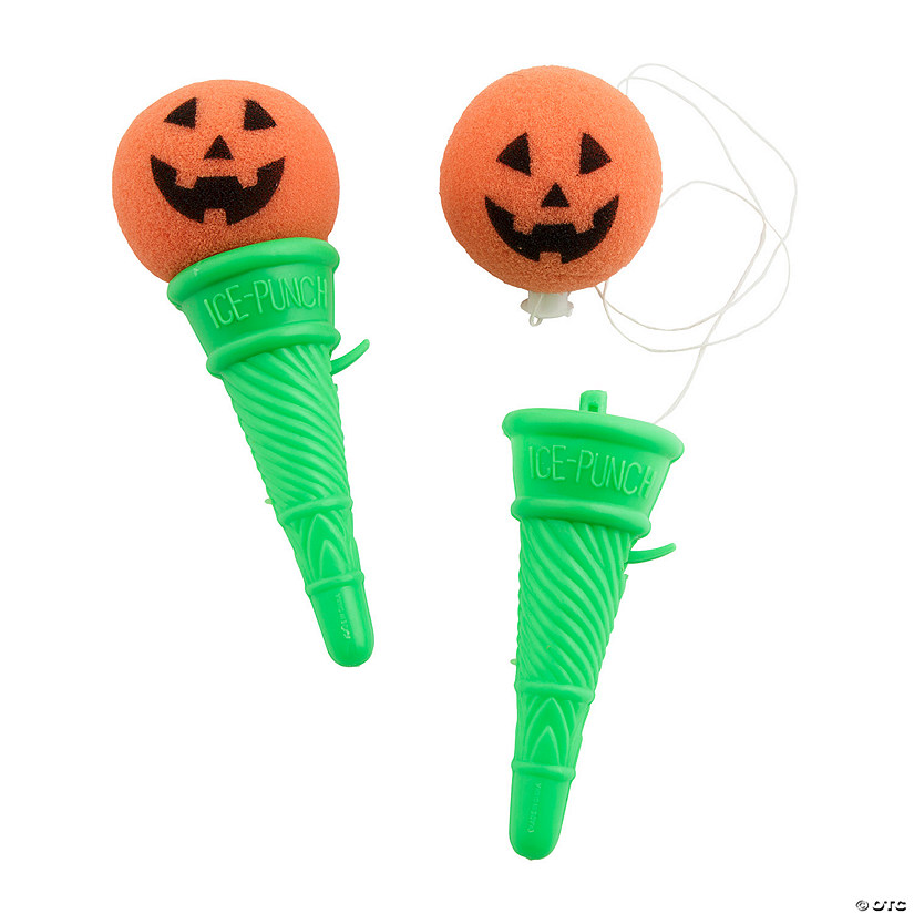 5" Halloween Jack-O&#8217;-Lantern Plastic Ice Cream Cone Shooters with Foam Ball - 12 Pc. Image