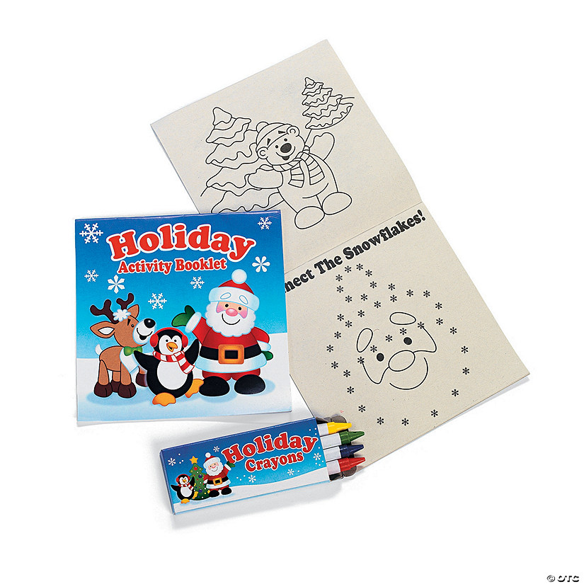 5&quot; Holiday Paper Activity Booklets with 4-Color Crayons - 12 Pc. Image