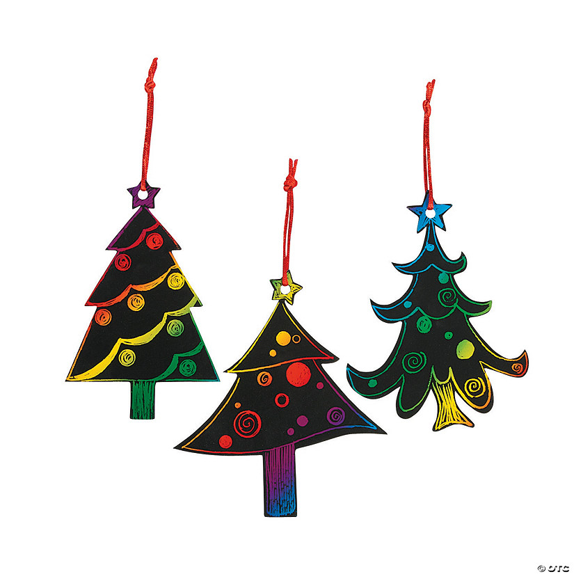 5" Magic Color Scratch Cardstock Christmas Tree Ornaments - 24 Pc. Image