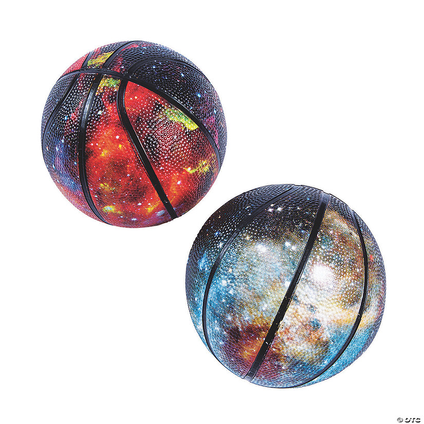 5" Mini Inflatable Multicolor Outer Space Rubber Basketballs - 4 Pc. Image