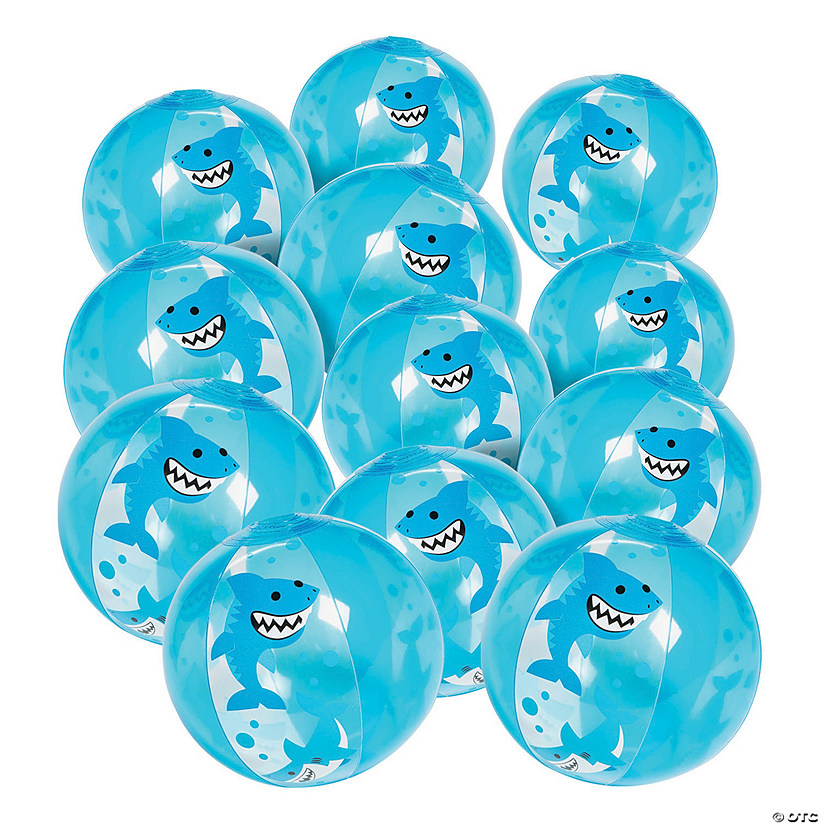 5" Mini Inflatable Smiling Shark Blue Vinyl Beach Balls - 12 Pc. Image