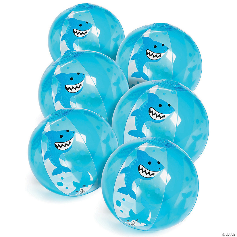 5" Mini Inflatable Smiling Shark Blue Vinyl Beach Balls - 6 Pc. Image