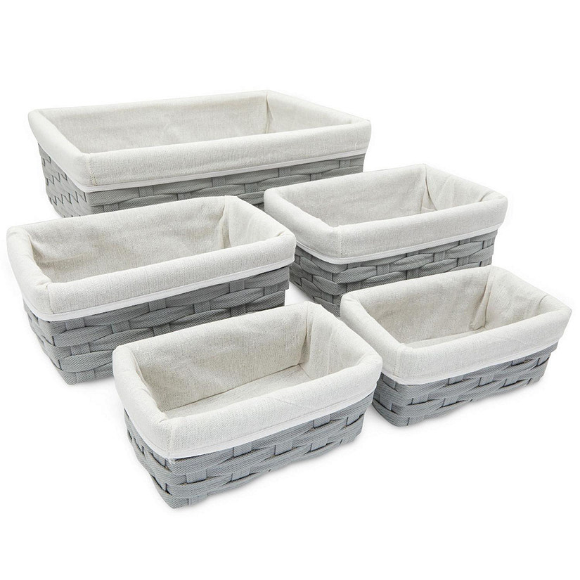 5 Pack Wicker Nesting Baskets with Cloth Lining for Storage, Pantry Shelves, Closet (Gray, 3 Sizes) Image